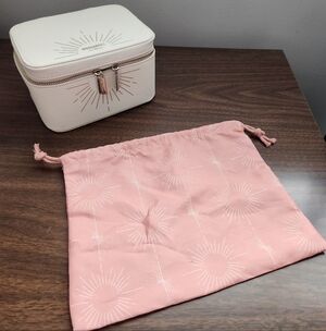 White Cosmetic Case with Pink Drawstring Bag